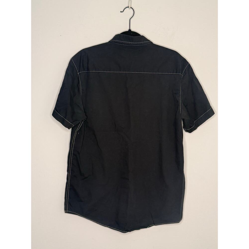 Michael Brandon Black White Stitching Short Sleeve Button Down Shirt  Size L - Picture 2 of 7